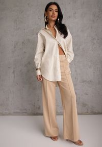 Renee - Beżowe Bawełniano-Wiskozowe Spodnie o Eleganckim Kroju w Kant Tinawre. Okazja: na co dzień. Kolor: beżowy. Materiał: wiskoza, bawełna. Wzór: gładki. Styl: elegancki #1