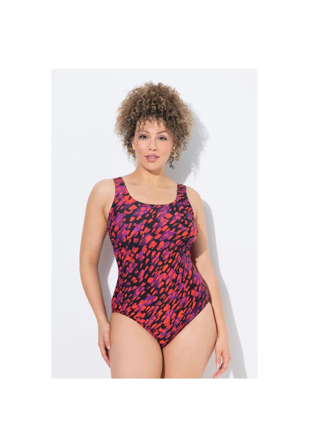 ULLA POPKEN - Damskie Strój kąpielowy z nadrukiem bez miękkich miseczek okrągły dekolt. Kolekcja: plus size. Kolor: czerwony. Materiał: poliamid, materiał, elastan. Wzór: nadruk