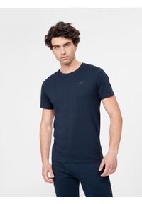 4f - T-shirt regular gładki męski. Kolor: niebieski. Materiał: bawełna, dzianina. Wzór: gładki