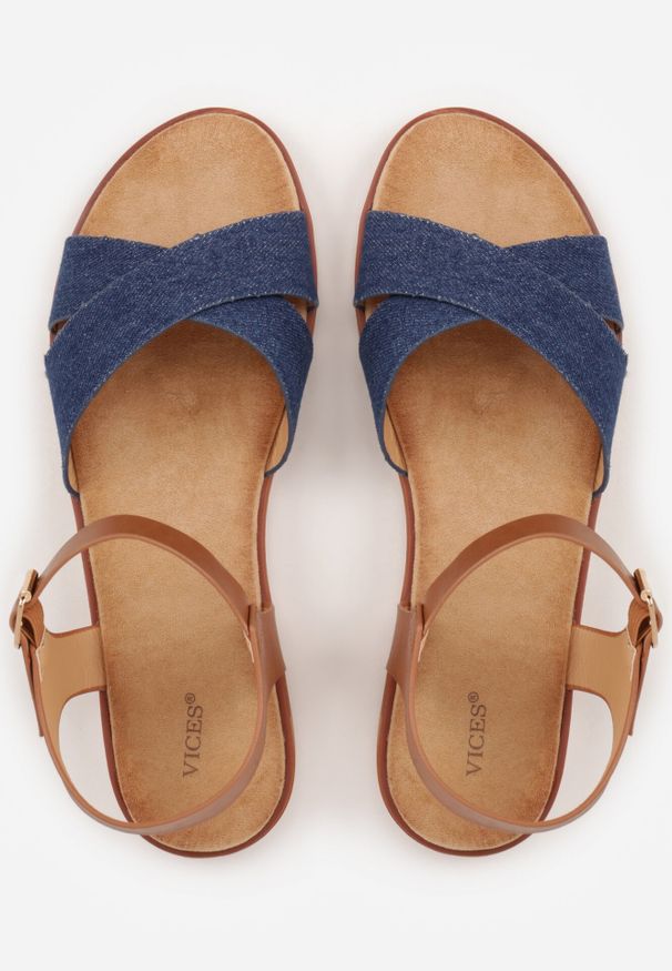 Born2be - Niebieskie Sandały VICES na Płaskiej Podeszwie z Paskiem w Kształcie X Doriven. Okazja: na co dzień, na randkę, na spacer. Zapięcie: pasek. Kolor: niebieski. Materiał: len. Sezon: lato. Obcas: na płaskiej podeszwie. Styl: casual, elegancki
