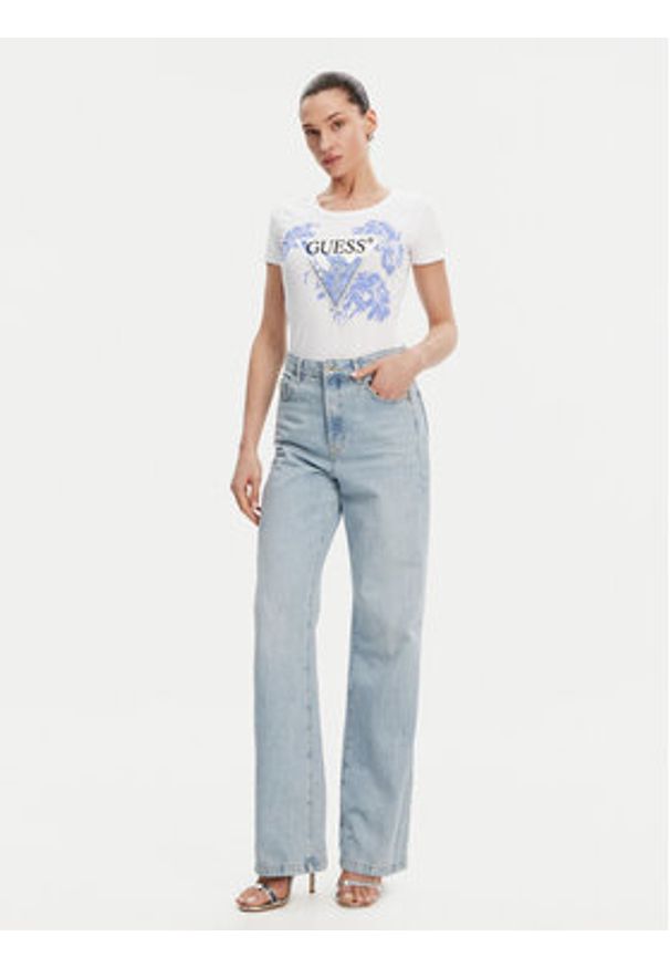 Guess T-Shirt W5GI08 J1314 Biały Slim Fit. Kolor: biały. Materiał: bawełna