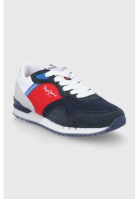 Pepe Jeans buty dziecięce London One kolor granatowy. Nosek buta: okrągły. Zapięcie: sznurówki. Kolor: niebieski. Materiał: guma #4