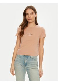 Calvin Klein Jeans T-Shirt Monologo J20J223563 Różowy Slim Fit. Kolor: różowy. Materiał: bawełna