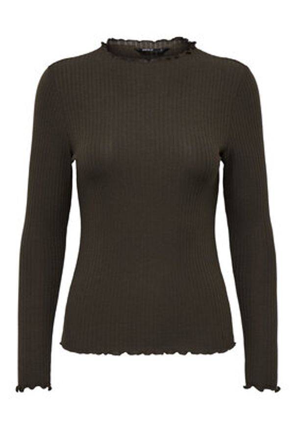 only - ONLY Bluzka Emma 15180040 Brązowy Slim Fit. Kolor: brązowy. Materiał: syntetyk