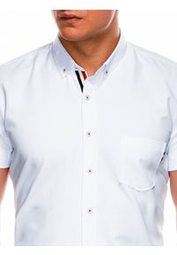 Ombre Clothing - Koszula męska z krótkim rękawem K489 - biała - M. Typ kołnierza: button down. Kolor: biały. Materiał: bawełna, elastan. Długość rękawa: krótki rękaw. Długość: krótkie #3
