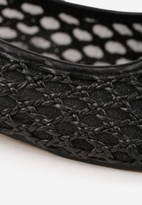 Renee - Czarne Balerinki z Siateczkową Cholewką z Plecionką Zdobione Kokardką Harelaya. Okazja: na spacer. Kolor: czarny. Materiał: jeans. Szerokość cholewki: normalna. Wzór: aplikacja. Sezon: lato. Obcas: na płaskiej podeszwie. Styl: boho, elegancki #3