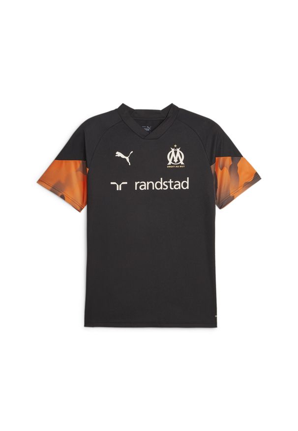 Puma - Koszulka treningowa OM 2023/24. Kolor: czarny, pomarańczowy, wielokolorowy. Sport: piłka nożna