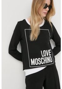 Love Moschino bluza damska kolor czarny z nadrukiem. Okazja: na co dzień. Kolor: czarny. Długość rękawa: długi rękaw. Długość: długie. Wzór: nadruk. Styl: casual
