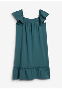 bonprix - Sukienka z dżerseju z elastycznej mieszanki bawełny organicznej. Typ kołnierza: kołnierz z falbankami. Kolor: niebieski. Materiał: jersey, bawełna #1