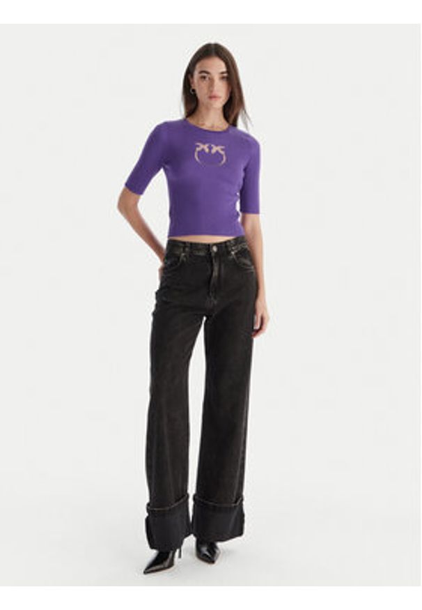 Pinko - PINKO Bluzka Tritone Maglia 102017 A18M Fioletowy Slim Fit. Kolor: fioletowy. Materiał: wełna