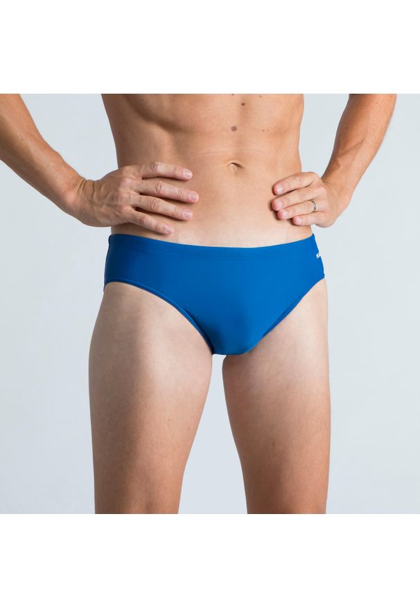 NABAIJI - Slipki pływackie męskie Nabaiji 100 Basic. Kolor: niebieski, biały, wielokolorowy. Materiał: materiał, poliester, elastan