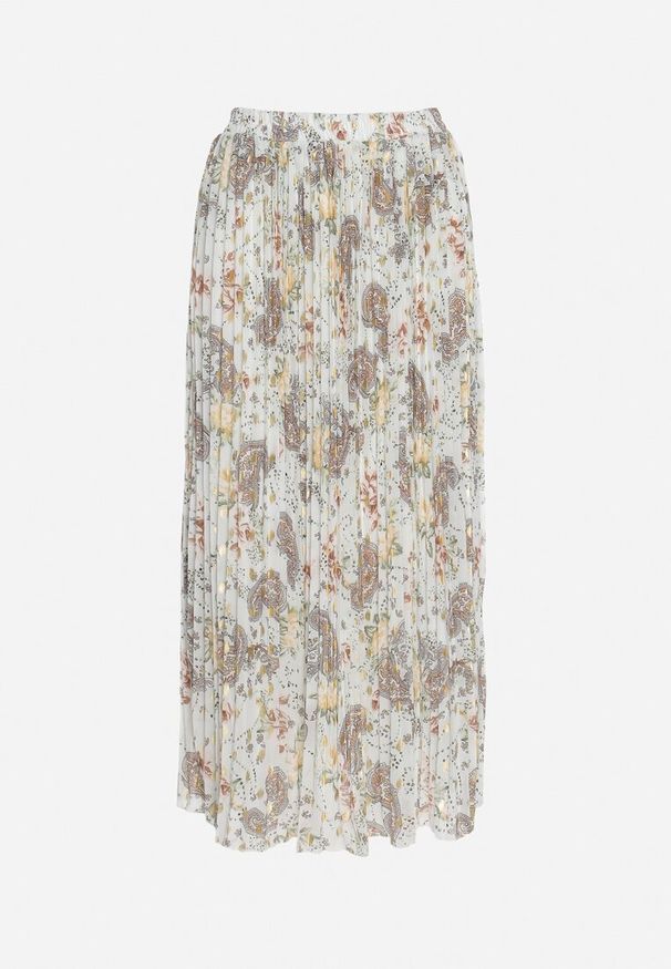 Born2be - Zielona Plisowana Spódnica Rozkloszowana w Kwiaty Zdobiona Metalicznym Nadrukiem Folenisa. Okazja: na co dzień. Kolor: zielony. Wzór: nadruk, aplikacja, kwiaty. Styl: casual