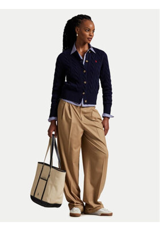 Polo Ralph Lauren Kardigan 211972104004 Granatowy Slim Fit. Typ kołnierza: polo. Kolor: niebieski. Materiał: wełna