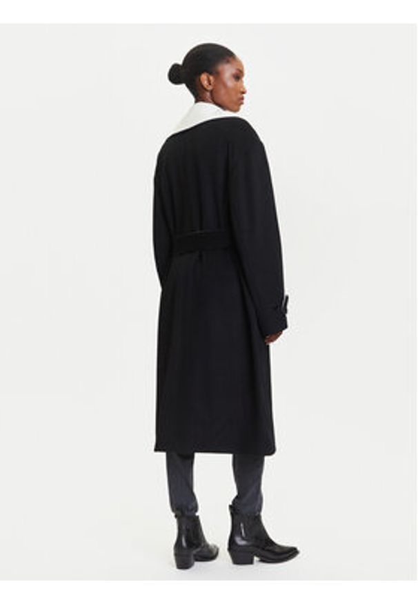 Karl Lagerfeld - KARL LAGERFELD Płaszcz wełniany A3W15010 Czarny Regular Fit. Typ kołnierza: dekolt w karo. Kolor: czarny. Materiał: wełna