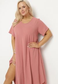 Born2be - Różowa Rozkloszowana Sukienka z Bawełną Elzedia. Okazja: na co dzień. Kolor: różowy. Materiał: bawełna. Typ sukienki: rozkloszowane. Styl: elegancki, casual #6