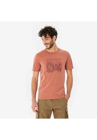 quechua - Koszulka turystyczna męska Quechua NH100. Kolor: brązowy. Materiał: poliester, tkanina, bawełna, elastan, materiał, prążkowany. Sport: turystyka piesza #1