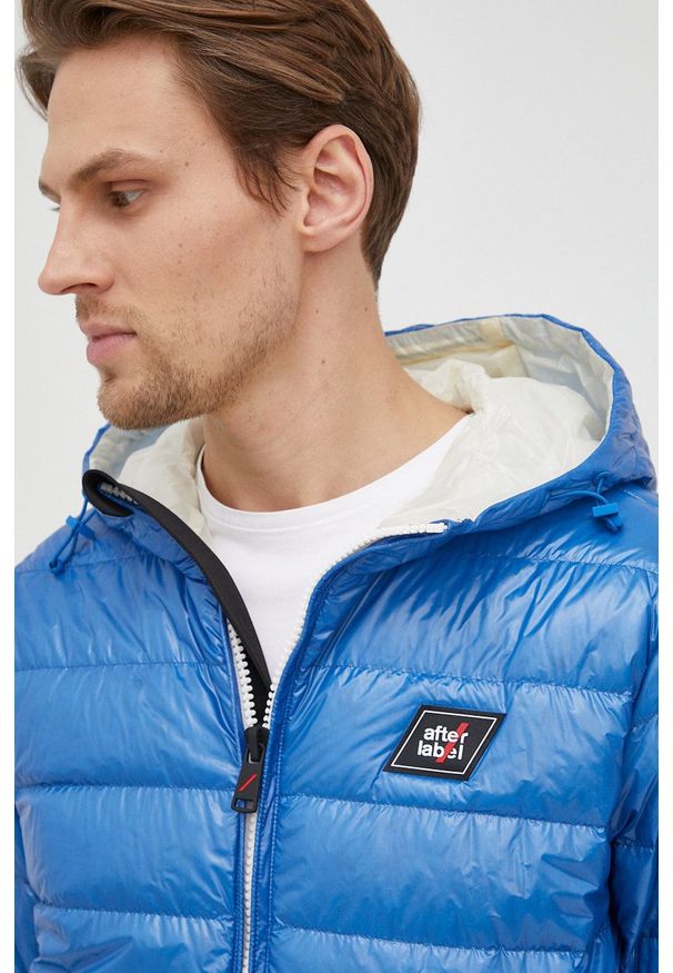 After Label kurtka puchowa męska przejściowa. Okazja: na co dzień. Typ kołnierza: kaptur. Kolor: niebieski. Materiał: puch. Styl: casual