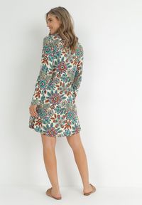 Born2be - Zielona Sukienka Koszulowa w Kwiaty z Kieszeniami Eborene. Kolor: zielony. Materiał: wiskoza, tkanina. Wzór: kwiaty. Typ sukienki: koszulowe. Długość: mini #5