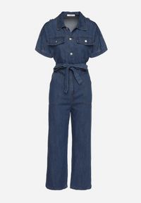 Born2be - Granatowy Jeansowy Kombinezon z Wiązaniem w Talii i Szerokimi Nogawkami Xenadea. Kolor: niebieski. Materiał: jeans. Sezon: lato #7