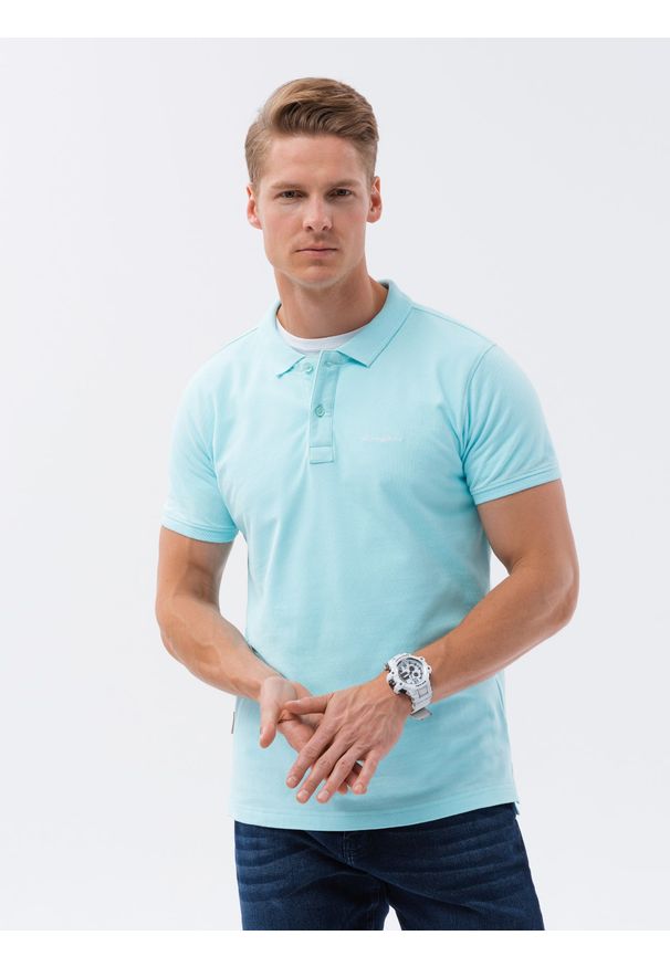 Ombre Clothing - Koszulka polo z dzianiny pique - błękitna V2 - Rozmiar: M. Typ kołnierza: polo. Kolor: niebieski. Materiał: dzianina. Wzór: haft