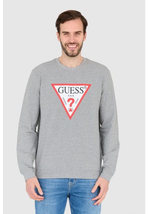 Guess - GUESS Szara męska bluza slim fit, Rozmiar M. Kolor: szary