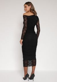 Born2be - Czarny Koronkowy Komplet Dopasowana Spódnica i Bluzka na Jedno Ramię Calonara. Kolor: czarny. Materiał: koronka #3