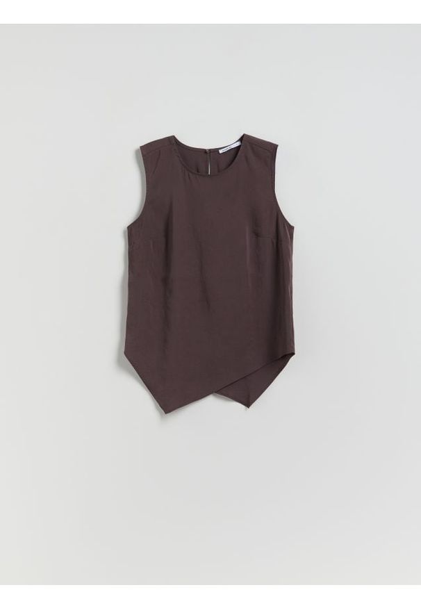 Reserved - Bluzka z modalem - ciemnobrązowy. Kolor: brązowy. Materiał: tkanina. Styl: klasyczny