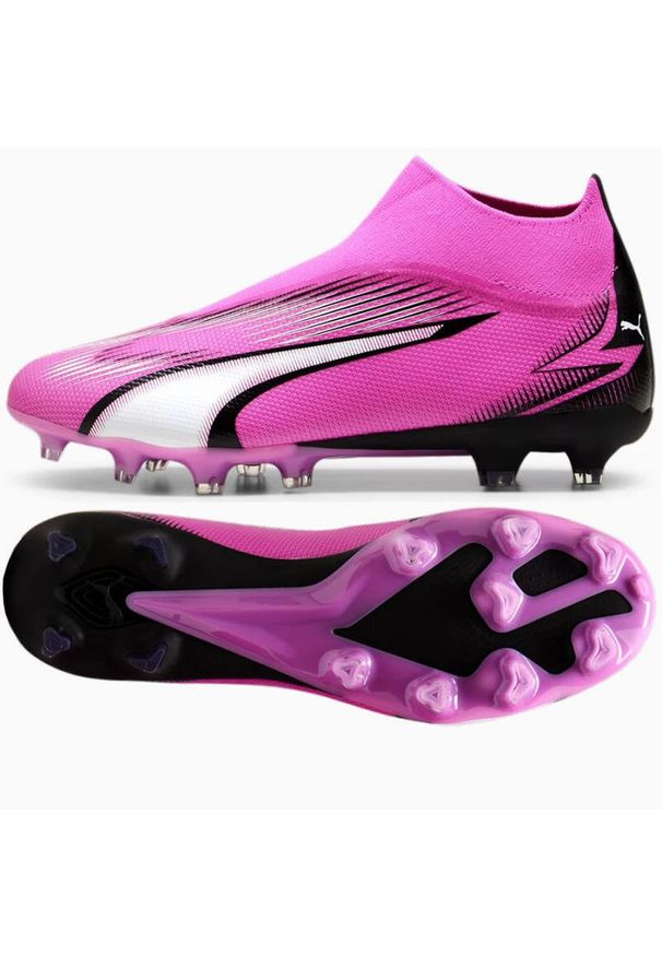 Buty piłkarskie Puma Ultra Match+ LL FG/AG. Zapięcie: bez zapięcia. Kolor: różowy. Materiał: syntetyk, materiał. Szerokość cholewki: normalna. Sport: piłka nożna