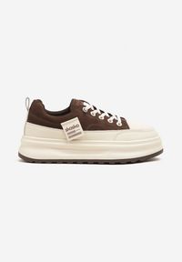 Born2be - Brązowe Sneakersy na Grubej Podeszwie z Tłoczeniem i Napisami Nalimere. Okazja: na co dzień, na spacer. Kolor: brązowy. Szerokość cholewki: normalna. Wzór: napisy. Sport: turystyka piesza #3