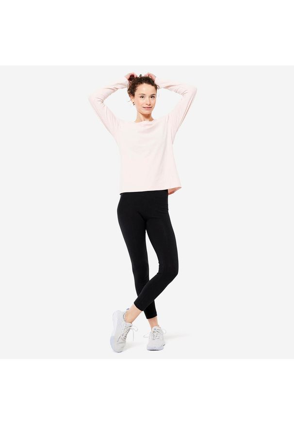 NYAMBA - Koszulka z długim rękawem damska Domyos Gym & Pilates 500. Kolor: różowy. Materiał: bawełna, elastan, poliester, materiał. Długość rękawa: długi rękaw. Długość: długie. Sezon: zima. Sport: joga i pilates