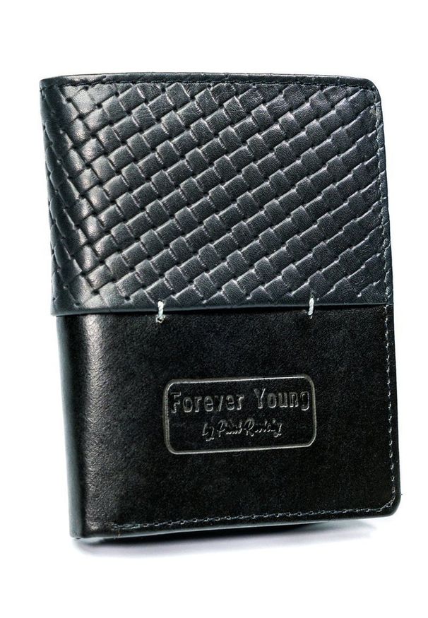 FOREVER YOUNG - Portfel męski czarny Forever Young N4-PVT BLACK. Kolor: czarny. Materiał: skóra. Wzór: geometria