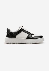 Renee - Biało-Czarne Sneakersy na Niskiej Platformie z Brokatem Nuera. Okazja: na co dzień. Kolor: biały. Obcas: na platformie #5