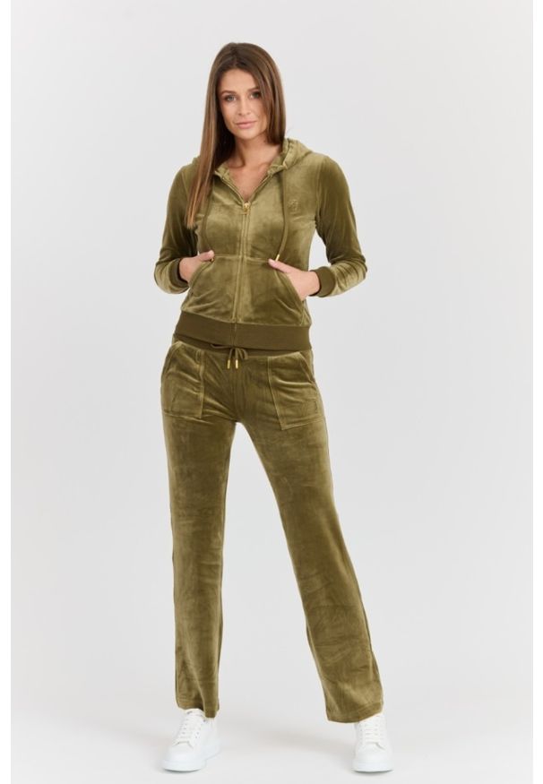 Juicy Couture - JUICY COUTURE Damska zielona bluza Robertson Gold, Rozmiar M. Okazja: na co dzień. Kolor: zielony. Materiał: materiał, poliester, elastan. Długość rękawa: długi rękaw. Długość: długie. Styl: casual