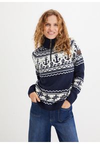 bonprix - Sweter w norweskim stylu z marynarskimi motywami. Typ kołnierza: kołnierzyk stójkowy. Kolor: niebieski #1