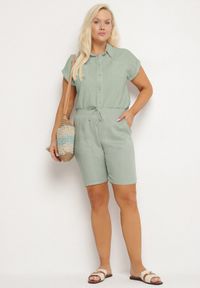 Born2be - Zielone Szorty z Lnem Ozdobione Wiązaniem Lirila. Okazja: na co dzień. Kolor: zielony. Materiał: len. Wzór: aplikacja. Sezon: lato. Styl: elegancki, casual #3