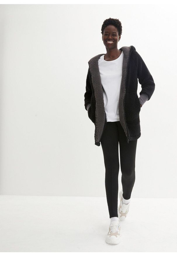 bonprix - Bluza rozpinana z polaru baranka. Kolor: czarny. Materiał: polar. Długość: długie