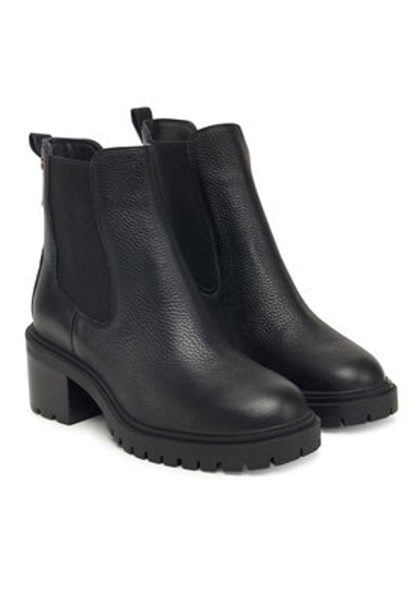 TOMMY HILFIGER - Tommy Hilfiger Botki Th Leather Chelsea Cleated Heel FW0FW08774 Czarny. Kolor: czarny. Materiał: skóra
