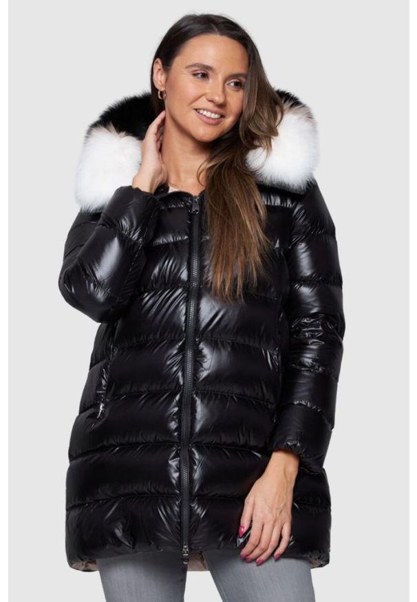 Hetrego - HETREGO Czarna damska długa kurtka puchowa Gygiea z lisem, Rozmiar 38 EU - 42 IT. Kolor: czarny. Materiał: puch. Długość: długie