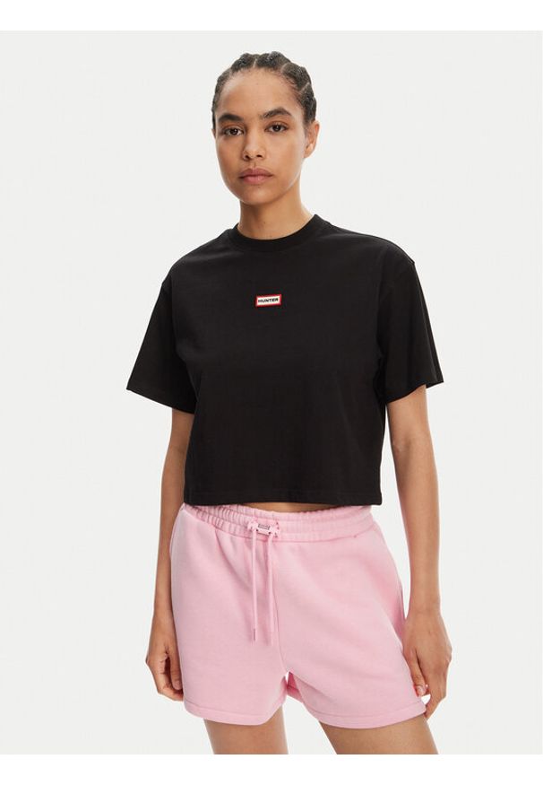 Hunter T-Shirt Leona HARW0070251 Czarny Boxy Fit. Kolor: czarny. Materiał: bawełna