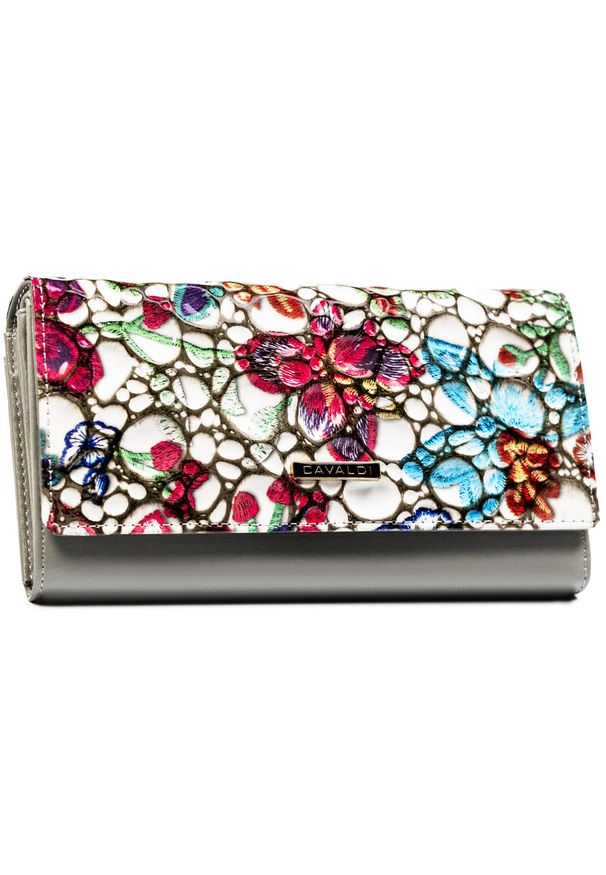 4U CAVALDI - Skórzany, wielokolorowy portfel damski w kwiaty, wyposażony w system RFID - 4U Cavaldi. Kolor: wielokolorowy. Materiał: skóra. Wzór: kwiaty