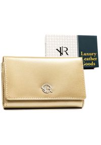 ROVICKY - Portfel skórzany Rovicky RV-1824-AAX złoty. Kolor: złoty. Materiał: skóra