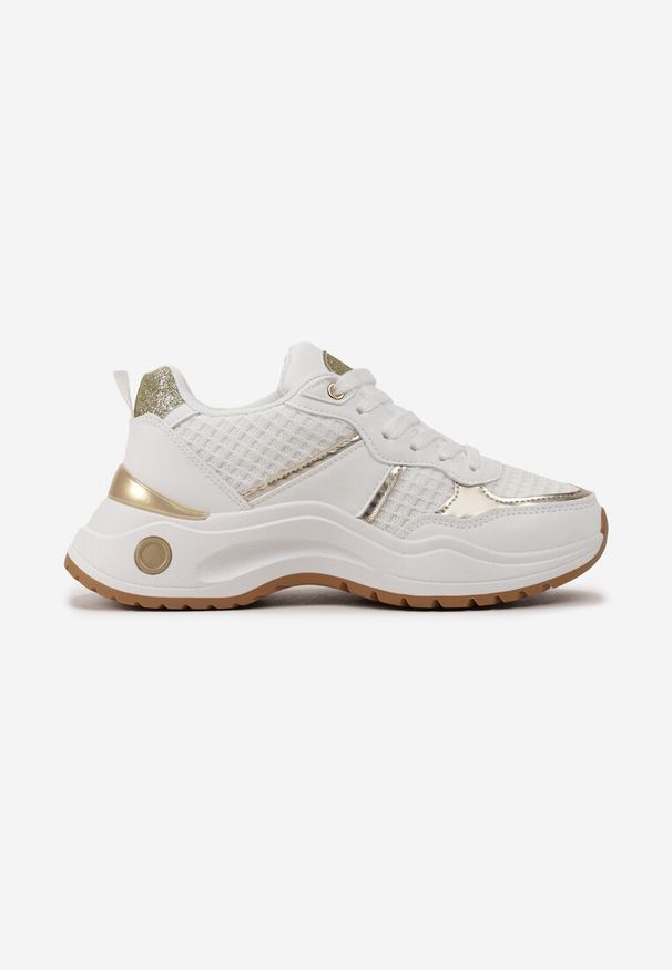 Renee - Białe Sneakersy z Tłoczonego Materiału z Brokatowymi i Metalicznymi Wstawkami Thermia. Kolor: biały. Materiał: materiał. Szerokość cholewki: normalna