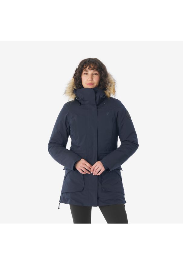 quechua - Parka turystyczna damska zimowa Quechua NH900 -20°C wodoodporna. Typ kołnierza: kołnierzyk stójkowy. Kolor: niebieski. Materiał: syntetyk, futro. Sezon: zima