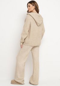 Born2be - Beżowy Komplet z Wełną i Bawełną Szerokie Spodnie i Rozpinana Bluzka z Kapturem Reikania. Kolor: beżowy. Materiał: wełna, bawełna #6