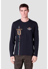 Aeronautica Militare - AERONAUTICA MILITARE Granatowy męski longsleeve Crew neck, Rozmiar M. Kolor: niebieski. Długość rękawa: długi rękaw