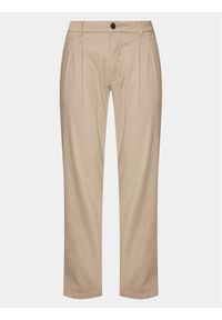 Lindbergh Spodnie materiałowe 30-003108 Beżowy Wide Fit. Kolor: beżowy. Materiał: bawełna