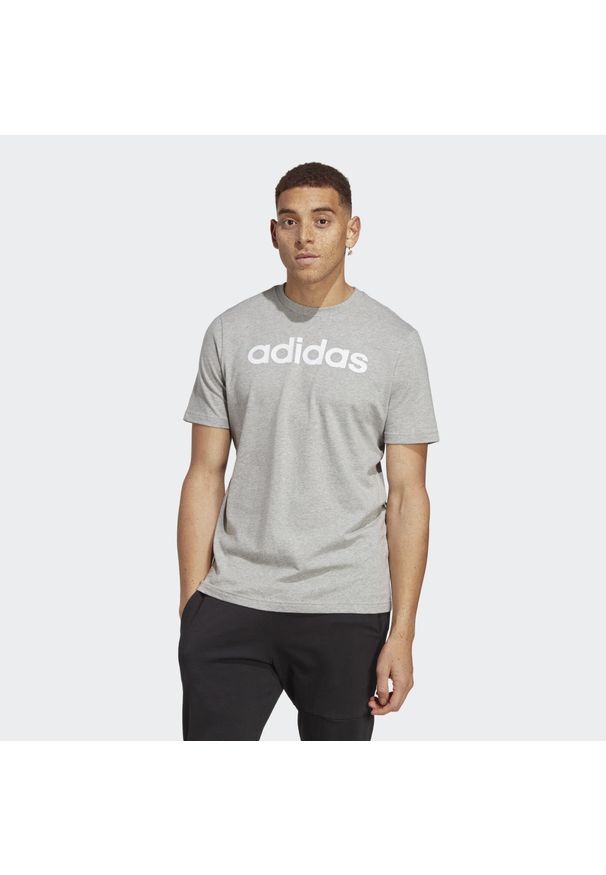 Adidas - Essentials Single Jersey Linear Embroidered Logo Tee. Kolor: szary. Materiał: jersey