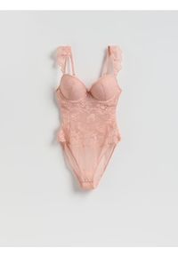 Reserved - Koronkowe body - brudny róż. Kolor: różowy. Materiał: koronka #1