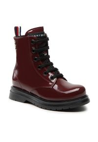 TOMMY HILFIGER - Tommy Hilfiger Trapery Lace-Up Bootie T4A5-32412-0775 M Bordowy. Kolor: czerwony. Materiał: skóra