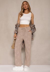 Renee - Beżowe Proste Spodnie z Gumką w Pasie i Wiązaniem Mirenela. Okazja: na co dzień. Kolor: beżowy. Sezon: lato, wiosna. Styl: elegancki, casual #3